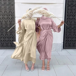Kaftan Abaya Satin Dubai Turkey Islam Arabic Muslim Sets Robe Longue Kimono Ensemble Femme Musulmane Abayas For Women Morocco