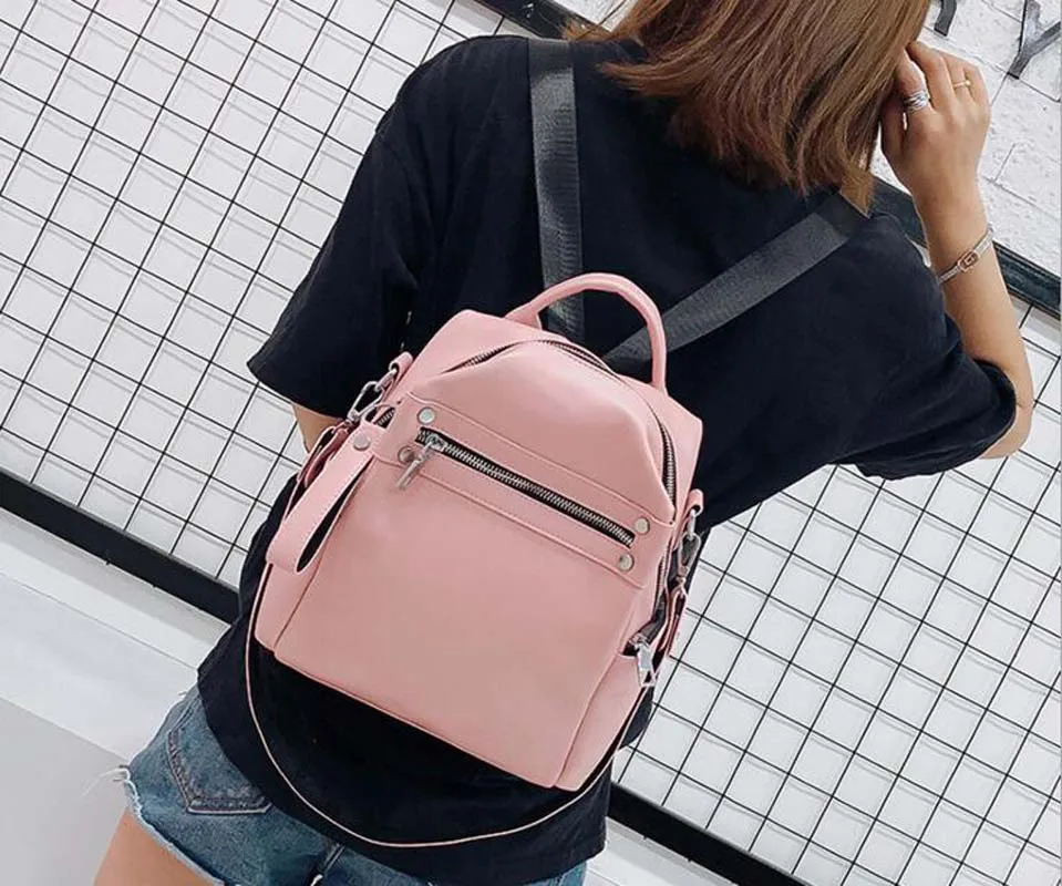 Wholesale New Fashion Solid Leather Women's Small Backpack Cute Girls Casual Double Shoulder Bags Outdoor Travel Bag