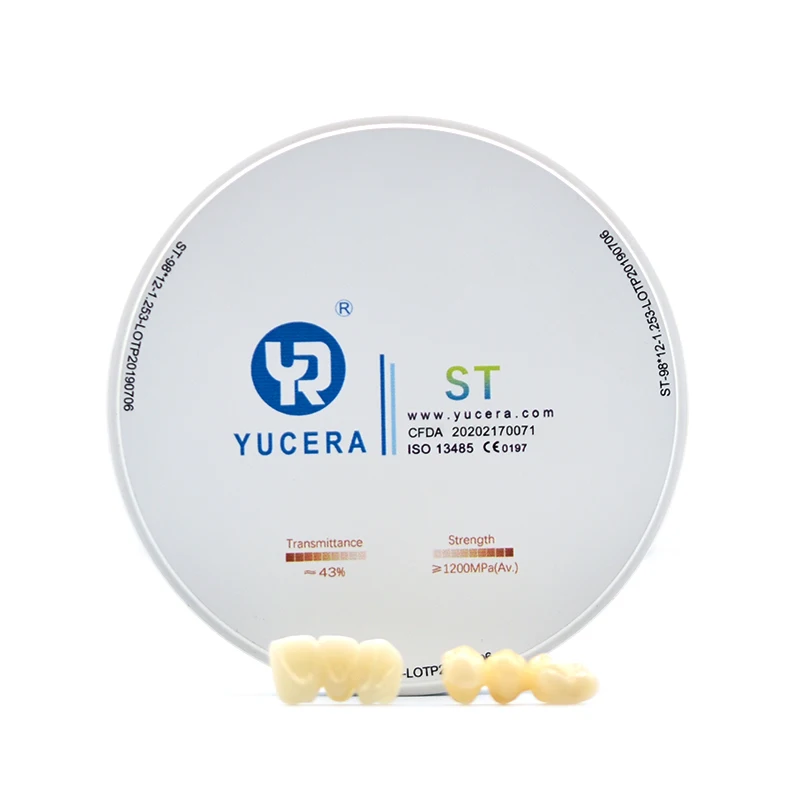 Yucera ST Dental Zirconia Blocks, Blocos de zircônia branca em branco, Uso para laboratório dentário, Cad Cam 98mm, Fresadora Odontológica 5 Eixos