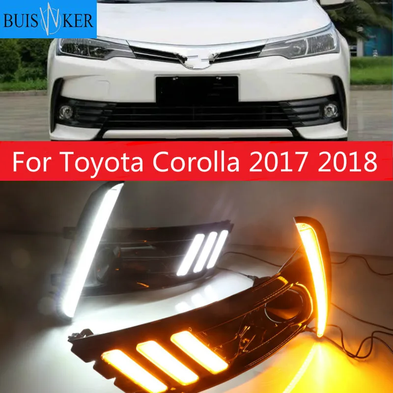 

2PCS Car DRL Lamp LED Daytime Running Light For Toyota Corolla 2017 2018 Yellow Turn Signal Function Waterproof 12V