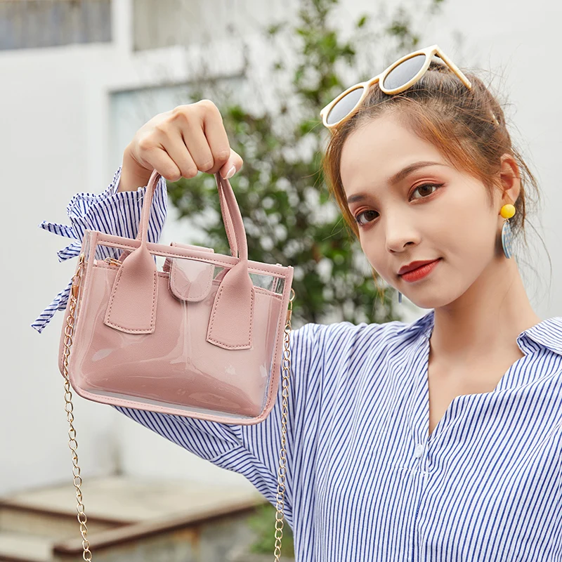 

New Fashion Women Clear Shoulder Bags Adjustable Chain Crossbody Bag Female Girls Solid Color Purse Handbag for Daily Travel