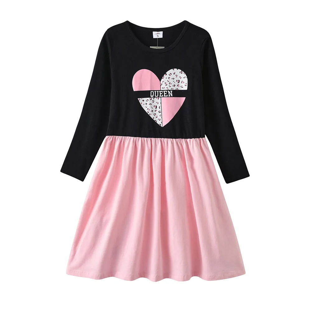 DXTON Summer Spring Family Matching Long Sleeve Cotton Dress Heart Printed Clothes 2023 Girls Family Matching Casual Outfits