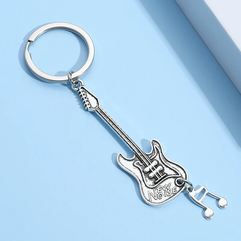 New Voice Design Keychain Electric Guitar Note Key Ring Musical Instruments Key Chains Festival Gifts DIY Jewelry Handmade