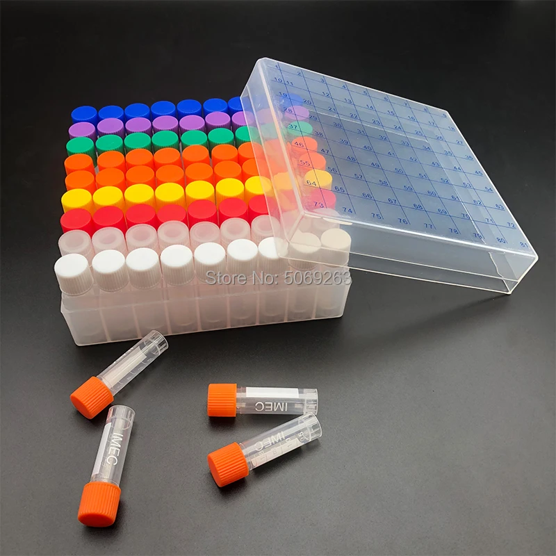 81 Pieces/Lot  Plastic 1.8mL Freezing Tube + One piece 80 vents Freezing Tube Storage Box with Number