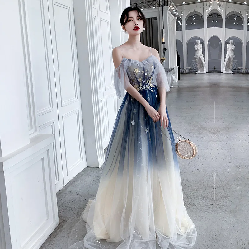 Spaghetti Sexy Gradient Starry Sky Evening Party Dress Formal Exquisite Dress Women Princess Dream Prom Gown Dresses Vestidos