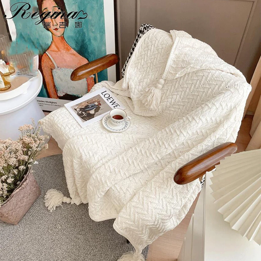 REGINA Super Soft Chenille Blanket Pure Color Pink White Gray Warm Sofa Throws Tassel Design Chunky Knit Throw Blanket For Bed