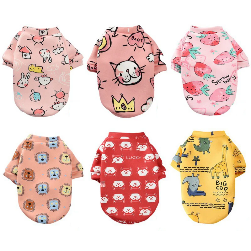 Cartoon Print Cute Pet Clothes for Small Dogs Cats Warm Vest Leisure Shirt Puppy Kitten Accessory Clothes