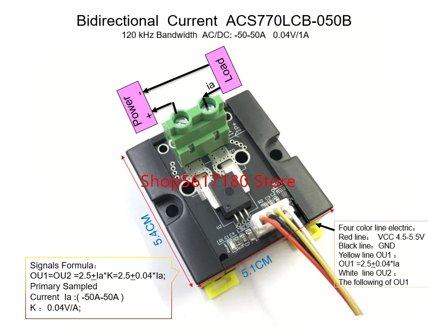 ACS770LCB ACS770 050b Bidirectional AC/DC Current Sensor module ACS770LCB-050B  120 kHz Bandwidth  AC/DC: -50-50A   0.04V/1A