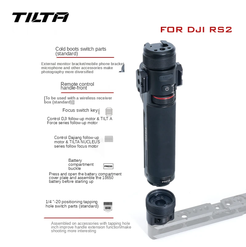 Imagem -05 - Tilta-controle Remoto Focus Handle Tga-arg-rch para Dji Rs2 e Rs3 Pro Gimbal Ring Arm Support System Rs2 Shooting Kit Rs2