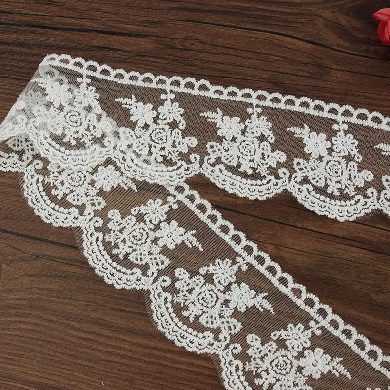 5Yards Embroidered  Milk Silk Lace Fabric Trim Lace Fabric DIY Wedding Clothing Cuff Collar Sewing Handmade Craft Materials