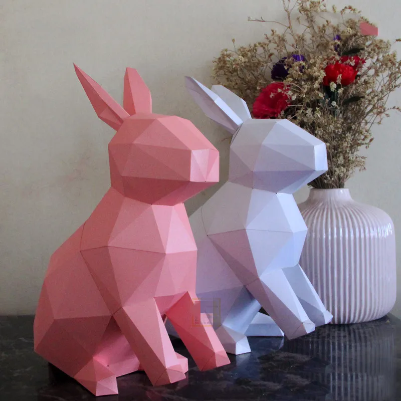 Papercraft 3D Paper Puzz White Flamingo Creative Art Easter Bunny DIY Papercraft Cardboard Animal Rubbit  Living Room Decoration