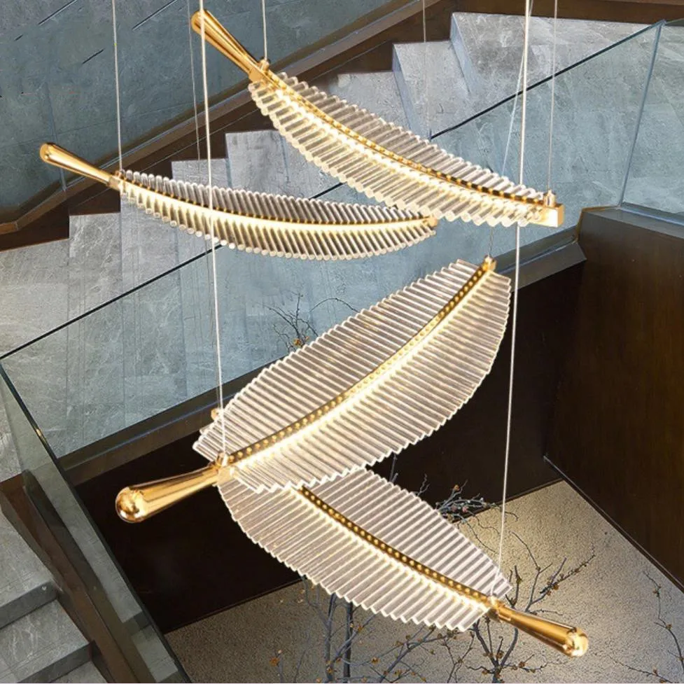 

Spiral Staircase Leaf Chandelier Duplex Building Living Room Villa Hall Engineering Light Sales Department Chandelier