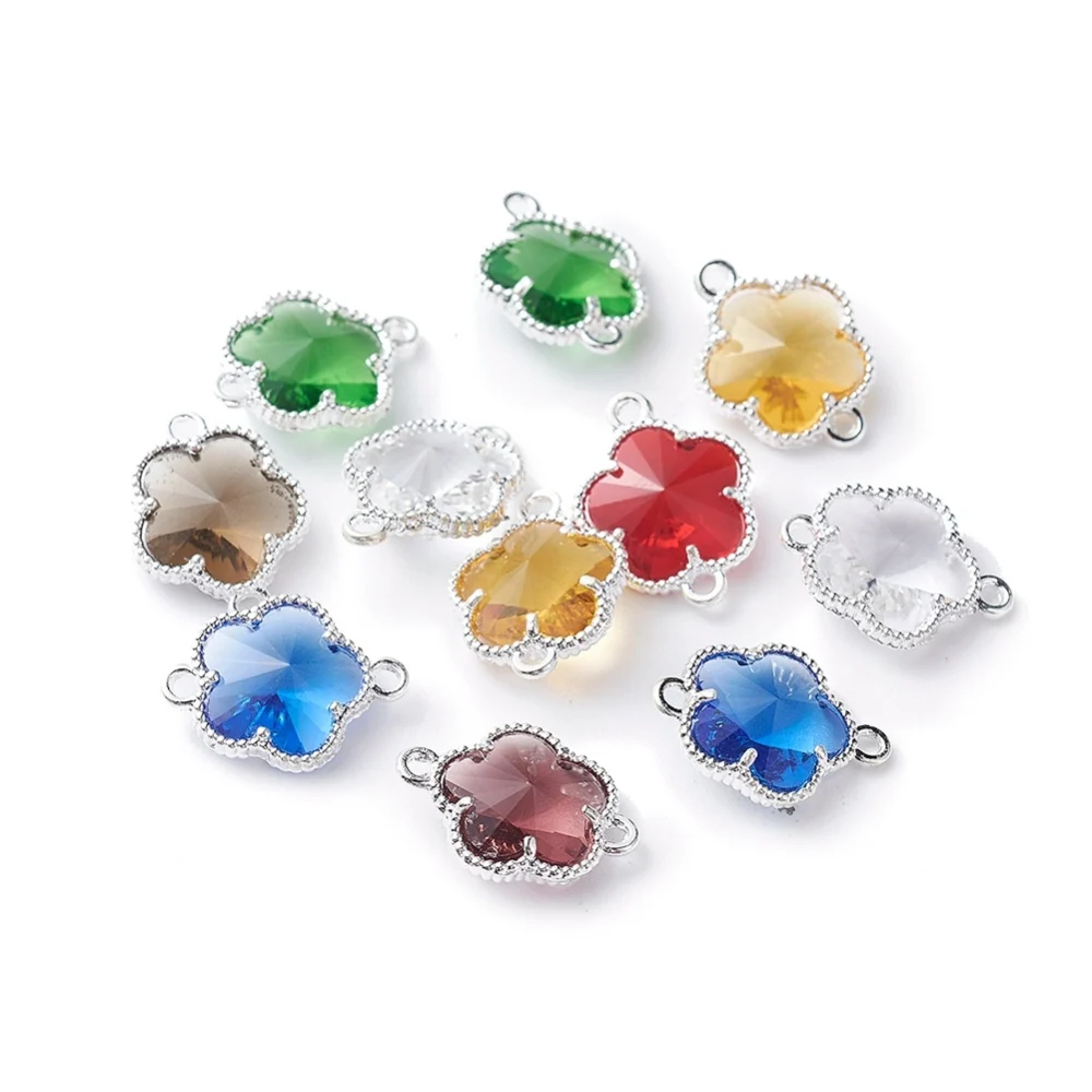 50pcs Flower Glass Links for jewelry making DIY Bracelet Necklace Accessories Connector Two Metal Color Choose 15.5x12x5mm