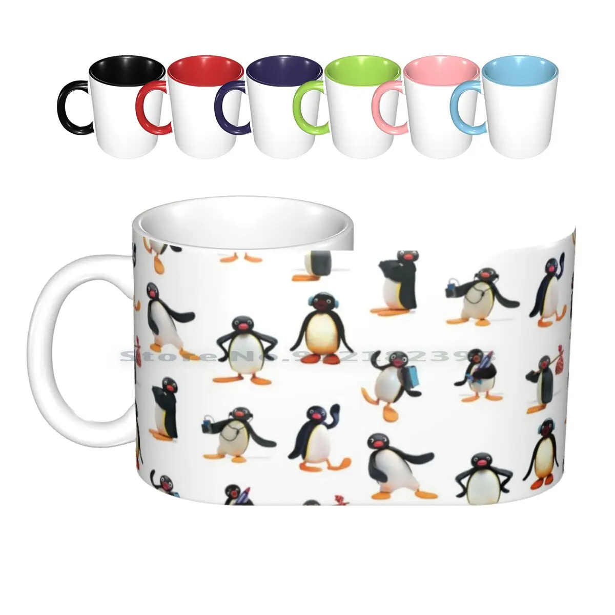 Pingu Mood Ceramic Mugs Coffee Cups Milk Tea Mug Pingu Cartoon 80s 90s Pop Cute Kids Children Funny Retro Black Blue Simple