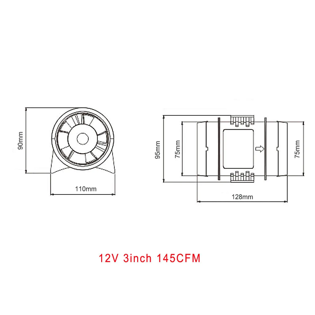 Marine Boat 12V 3inch In-Line Bay Bilge Air Blower, Vent Fan Ventilation145CFM Bilge Air Blower Fan Quiet