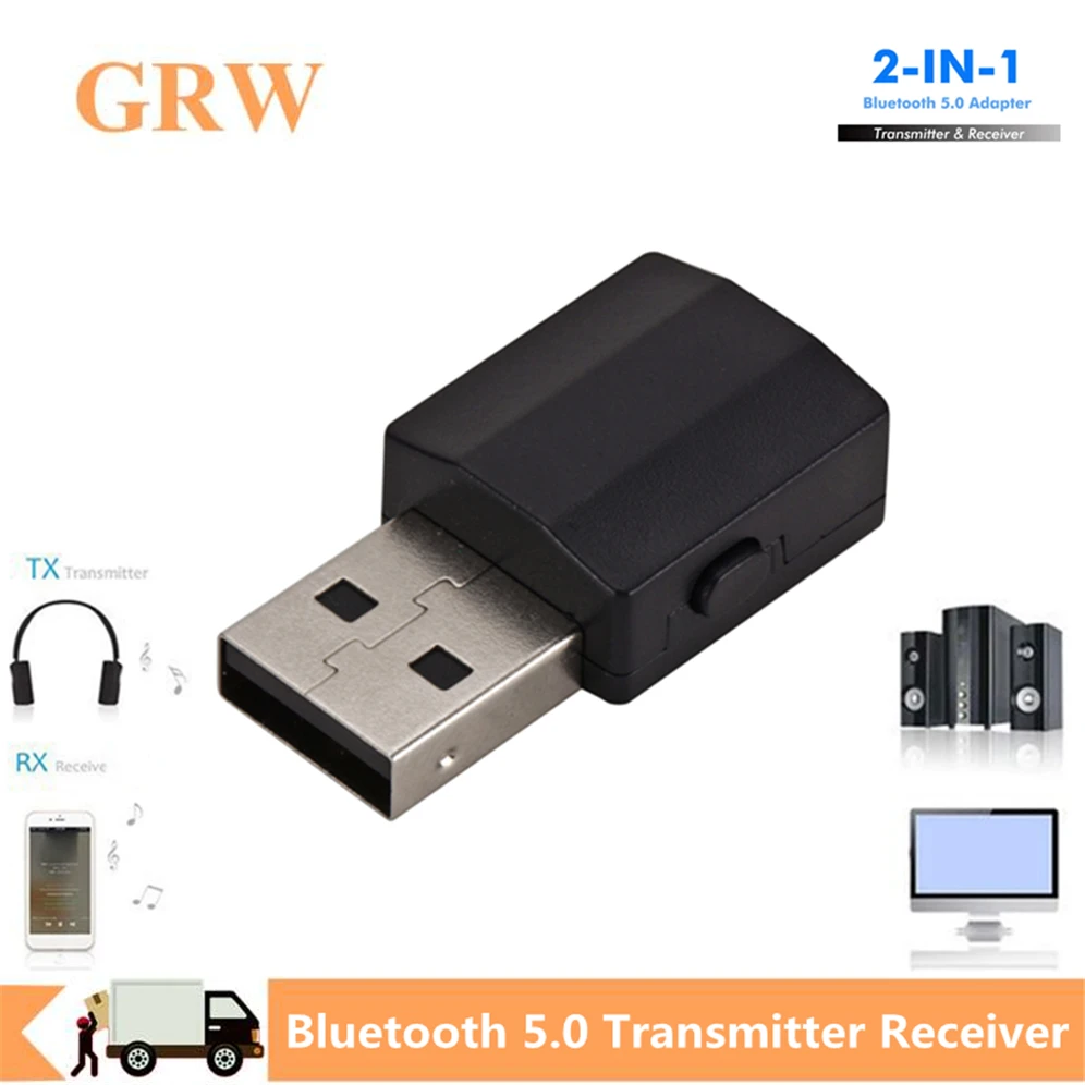 GRWIBEOU New 5.0 Bluetooth Transmitter Receiver Mini 3.5mm AUX Stereo Wireless Music Adapter For Car Radio TV Bluetooth Earphone