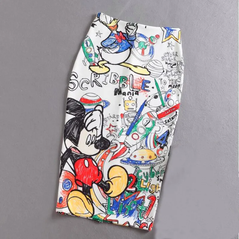 Women's Pencil Skirt High Waist Slim Skirts Print New Large Size Japan Cartoon Summer Young Girl Female Falda Sexy & Club