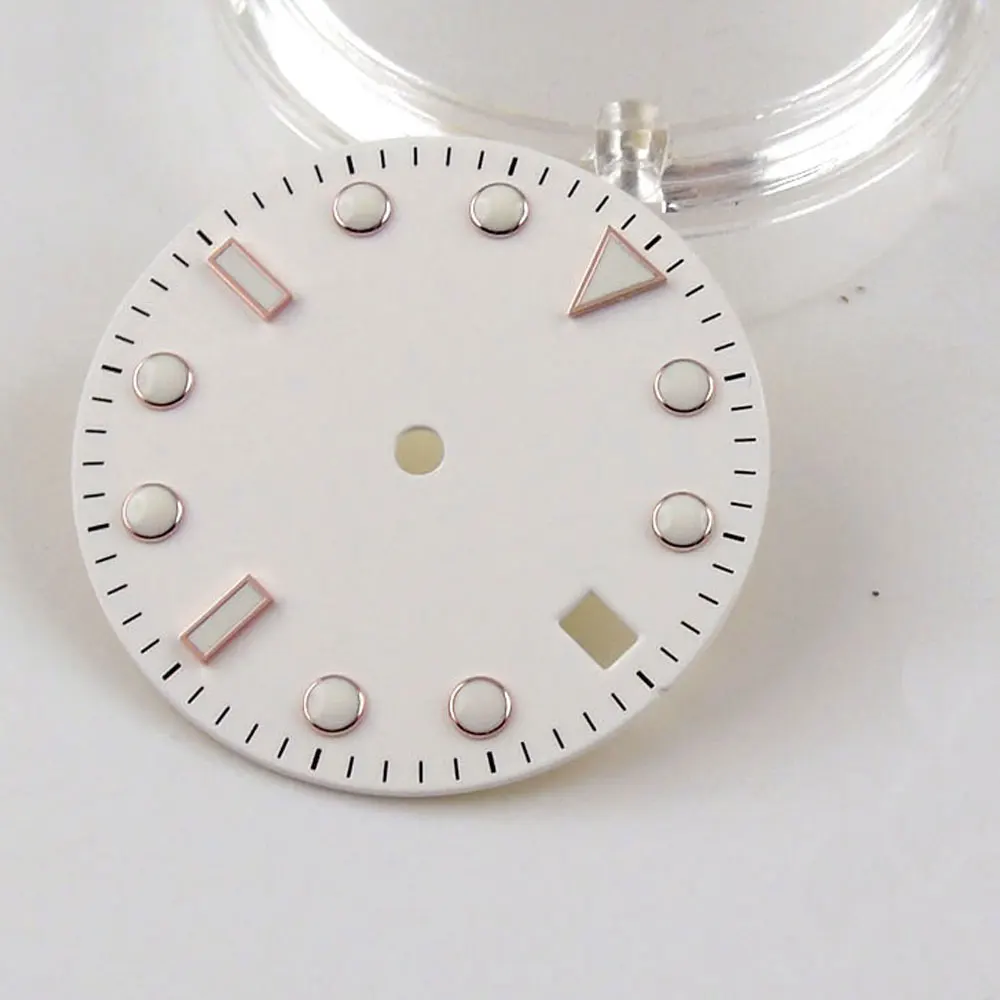 28.5mm White Watch Dial Watch Face Rose Gold/Silver/Gold Index Fit NH35A Miyota8215 821A 8205 DG 2813 ST1612 ETA2824 PT5000 Date