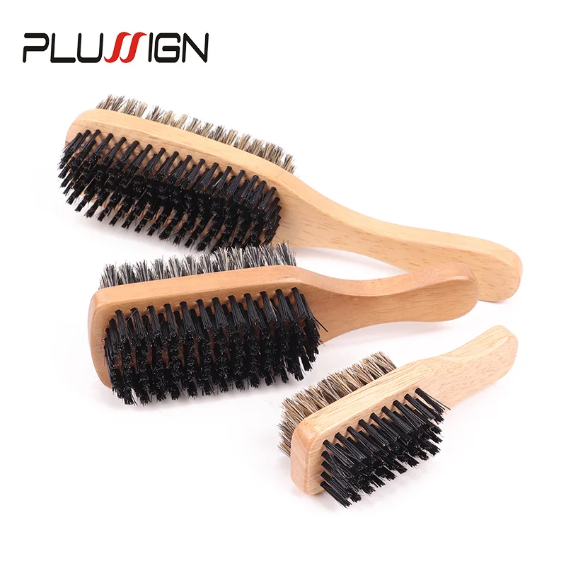 Salon And Home Use Men Beard Brush Wooden Double Side 100% Boar Bristle Wave Hair Brush For Men Hair And Beard Styling Tools