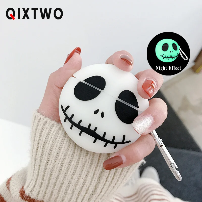 Halloween Funny Luminous Skull Ghost Wireless Bluetooth Charging Earphone Case For AirPods 1 2 3 Pro With Buckle Silicone Cover