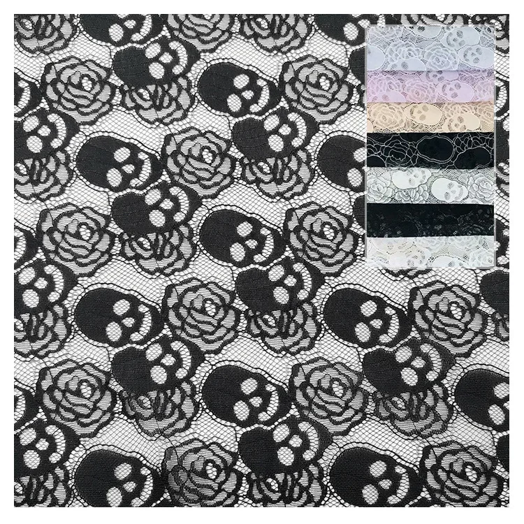 Halloween decoration fabric lace fabric Skull lace mesh fabric Black ghost head flower tablecloth stage fabric lace fabric