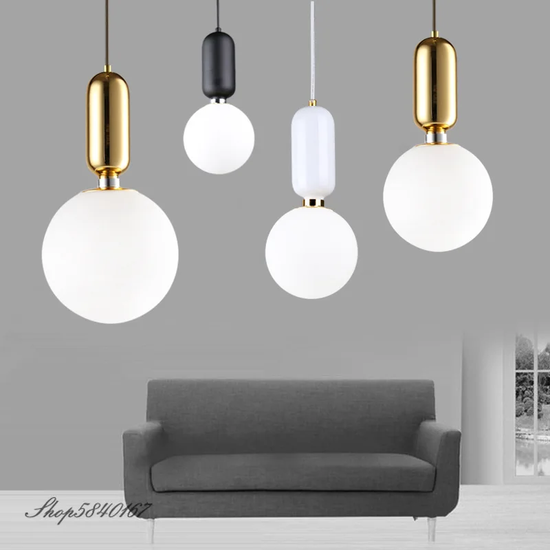 Nordic Designer Pendant Lights Milky Glass Ball Hanging Lamp for Living Room Dining Room Lights Creative Suspension Hanglamp