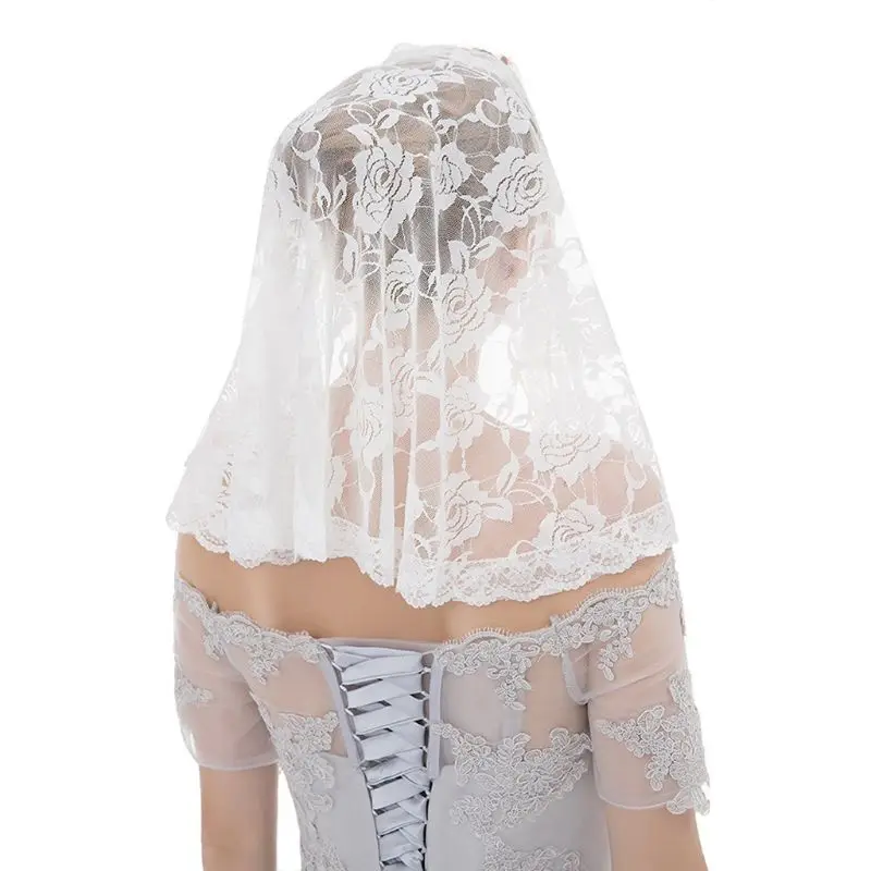 Velo de novia corto musulmán de una sola capa para mujer, chal de encaje Floral transparente, accesorios para el cabello, disfraz de fiesta