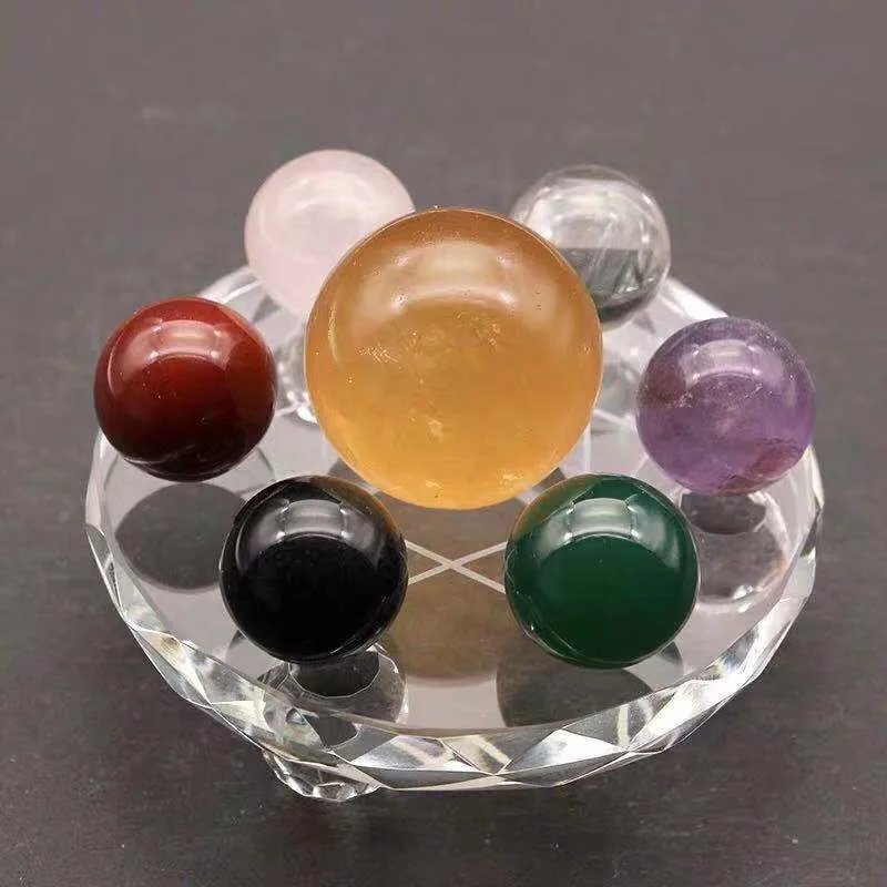 Natural crystal feng shui seven star array natural color crystal ball plus decorative board base