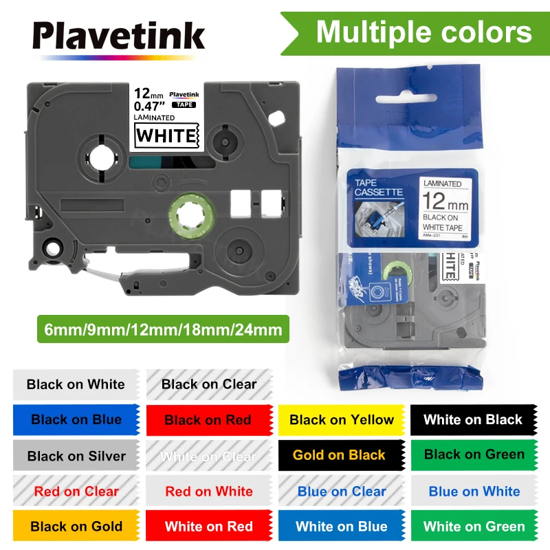 

Plavetink TZe-231 TZ131 12mm Label Tape Compatible For Brother Printer P-Touch H110 Label Maker TZe-221 TZ-231 Label Ribbon