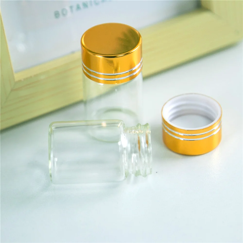 

100Pcs 6ml Clear Glass Container Golden Spiral Plastic Cap with Tangent Wishing Craft Vials Refillable Travel Cosmetic Bottles