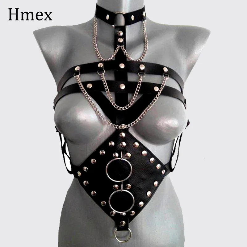 Sexy  Leather Harness Chest Strap Garters Belt Adult Fetish Women Bra Harness Belt Body Bondage Top Chest Night Club Cage Punk