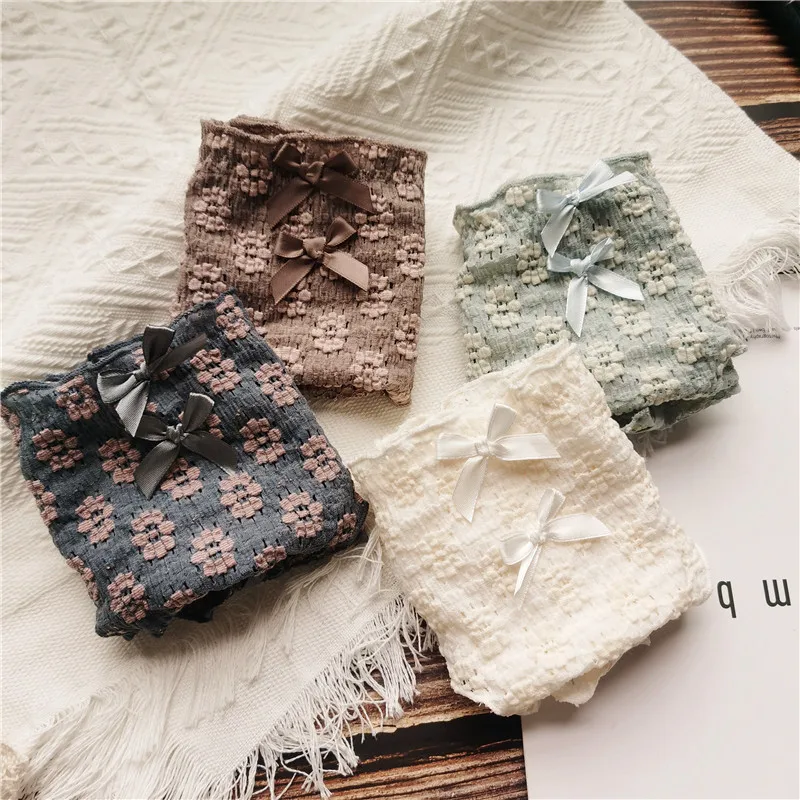 Fresh Flower Buds Literary Retro Cute Flowers Low-waist Bow-knot Women's Underwear Breathable Solid Color Fashion Students New