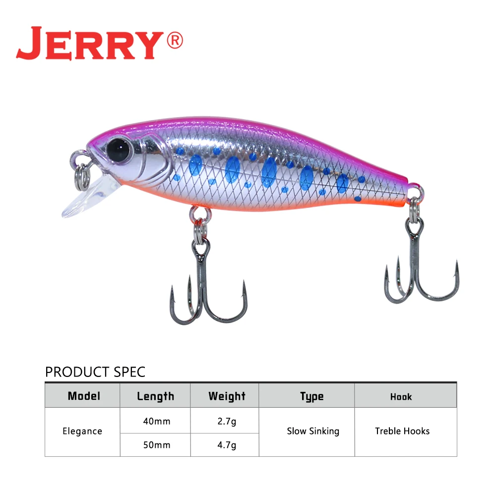 Jerry Elegance Slow Sinking Wobbler Ultralight Hard Bait 5cm 4cm Plug Crank Tight Wobbling Fishing Lure