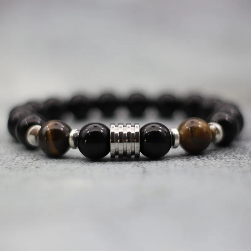 10mm Handmade Black Obsidian Beads Bracelet Charms Stainless Steel Mens Braclet For Male Armband  Party Jewelry Homme