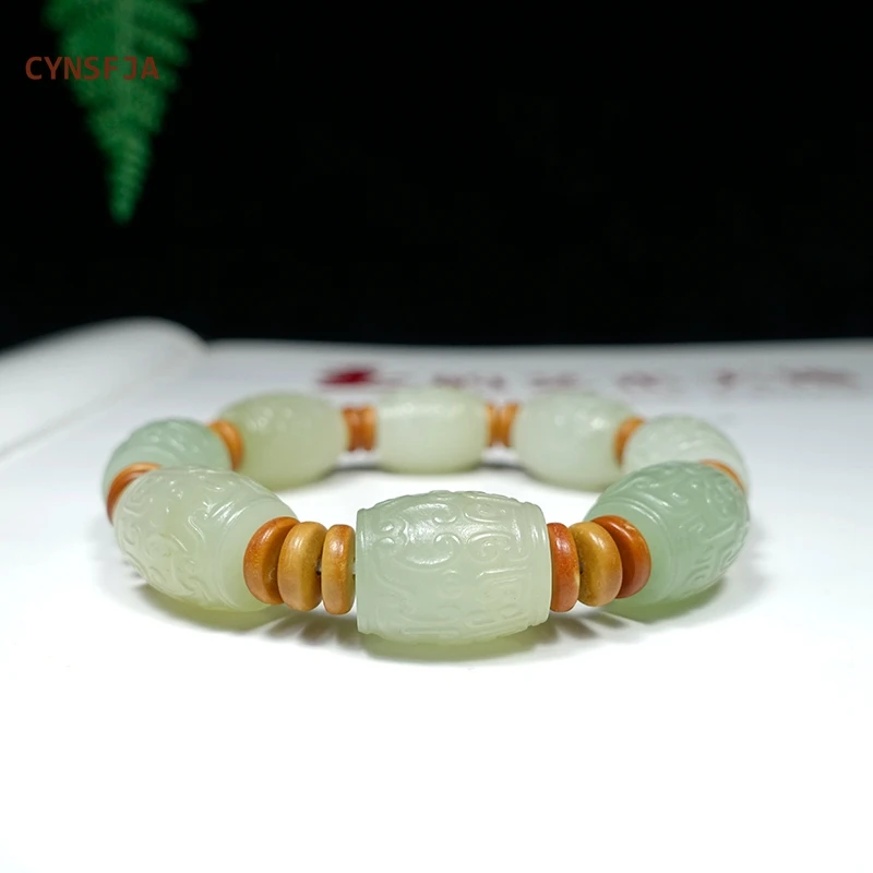 

CYNSFJA New Real Certified Natural Hetian Jade Nephrite Men's Amulets Lucky Ball Jade Bracelets Carved High Quality Best Gifts