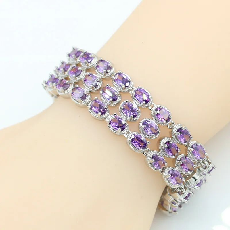 Purple Zirconia Jewelry Sets for Women Bracelet Earrings Necklace Pendant Ring Gift Box