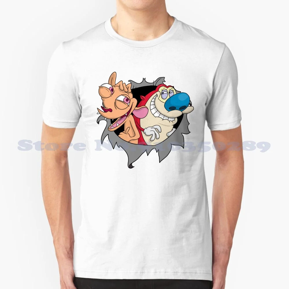 Ren And Stimpy Busting Out 100% Cotton T-Shirt Ren And Stimpy Ren Hoek Illusion 90S Retro