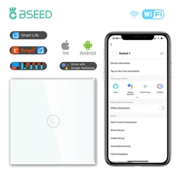BSEED Wifi Light Touch Switch 1/2/3Gang 1/2/3 way Smart Switch Wireless Wifi Switch Colors Support For Tuya Smart Home