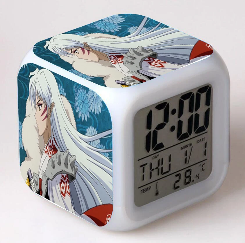 Anime Inuyasha Cartoon führte 7 Farben Blitz digitale Wecker Nachtlicht Schlafzimmer Schreibtisch Uhr Wecker Despertador