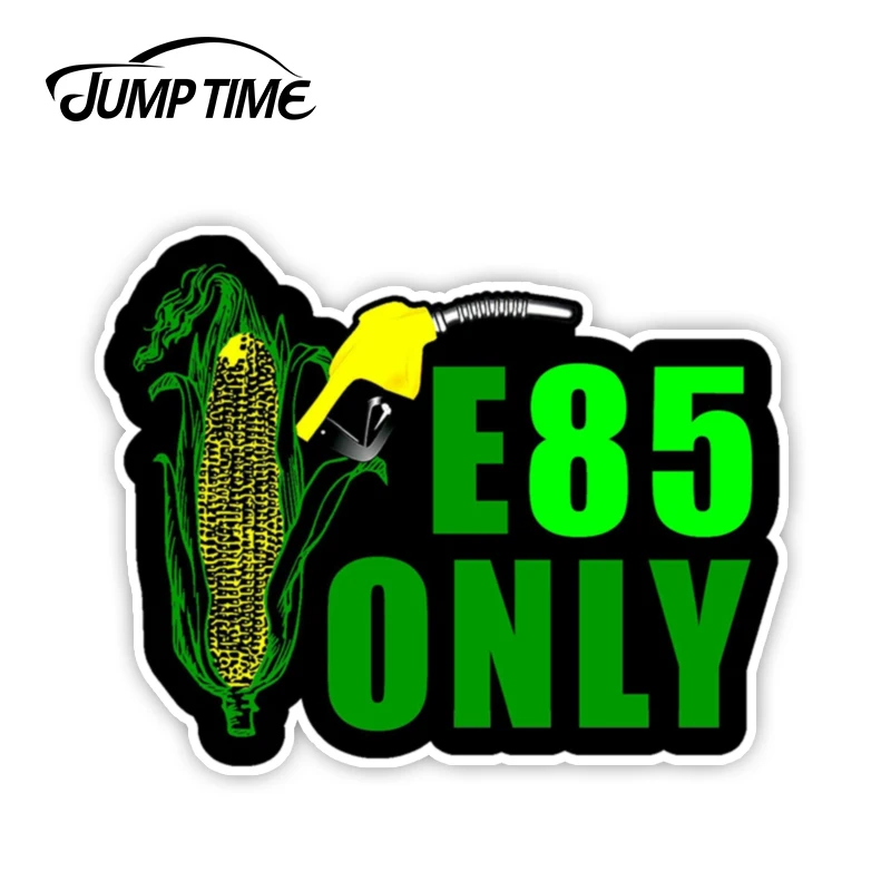 Jump Time 13cm x 11.6cm For Ethanol E85 Vinyl Decal Sticker Corn Fuel Race Motorcycle Drift Tuner Truck Window Car Accessories