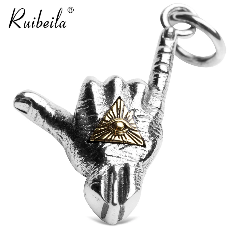 Ruibeila925 silver fist cheer hiphop hip-hop eye of God gesture 666 pendant personality men and women necklace R01030405