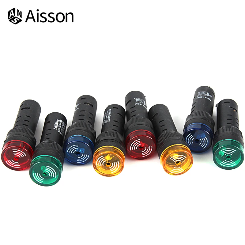 1pc AD16-16SM 12V 24V 220V 16mm Flash Signal Light LED Active Buzzer Beep Alarm Indicator Red Green Yellow Blue