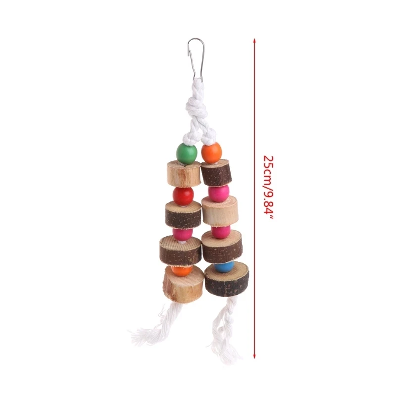 Natural Wooden Parrot Toys Chew Bite Hanging Cage Balls Two Ropes Colorful Wooden Molar Skewers Birds Toys