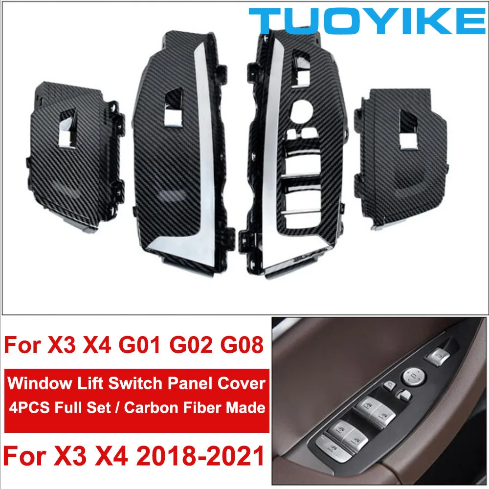 

LHD Car Interior Black Carbon Fiber Window Lift Switch Panel Cover Trim Replacement For BMW X3 X4 G01 G02 G08 F97 F98 2018-2021