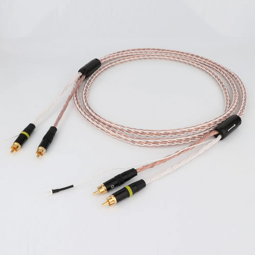 

HiFi 8TC 7N OCC PHONO Cable Single Crystal Copper 2RCA to 2RCA Grounding U Shopper Grounding Plug-in Audio Phono Tonearm Cables