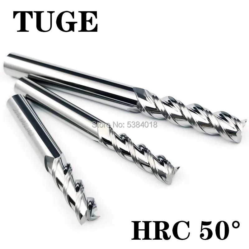 TUGE Cutting HRC50 3Flute Tungsten Steel Milling Cutter Metal Alloy Milling Tool Flat End Mill for Metal Cutter Aluminum Wood