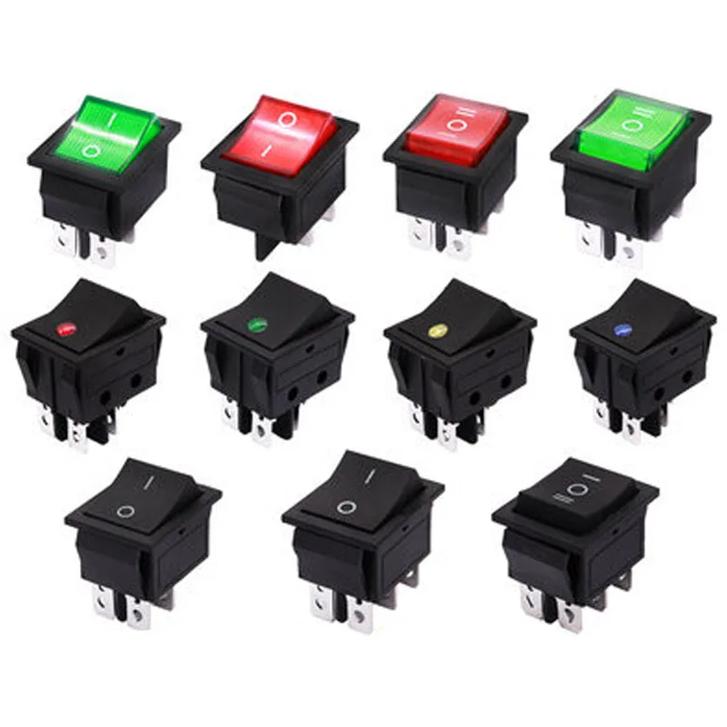 16A 20A 30A KCD4 Rocker Switch 4Pin 6Pin ON OFF Push Button Switch Red Green Blue Light Electric Power Switch 250V 12V 25*32MM