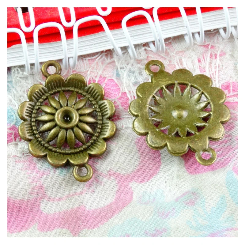 

50PCS 28*21MM Antique Bronze Color Zinc Alloy 2 Holes Flowers Connect Charms Diy Jewelry Findings Accessories