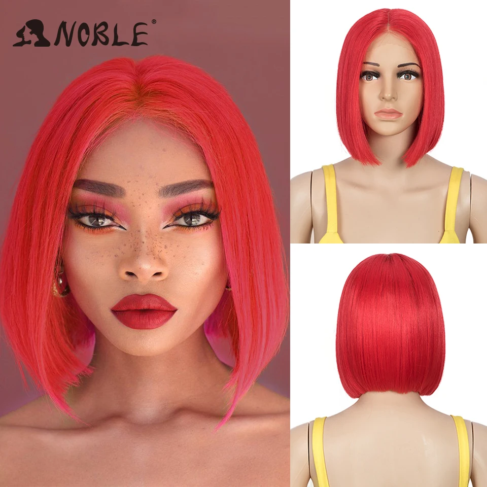 Noble Cosplay Red Wig 10 Inch Straight Synthetic  Lace Wig Short Bob Ombre Blonde Wig For Black Women Synthetic Lace Wig