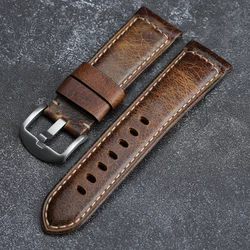 Hand-Made Leather Watchband Suitable For PAM111 441 Italian Top Layer Leather Strap, Oil Wax Leather 20 22 24 26MM Male Strap